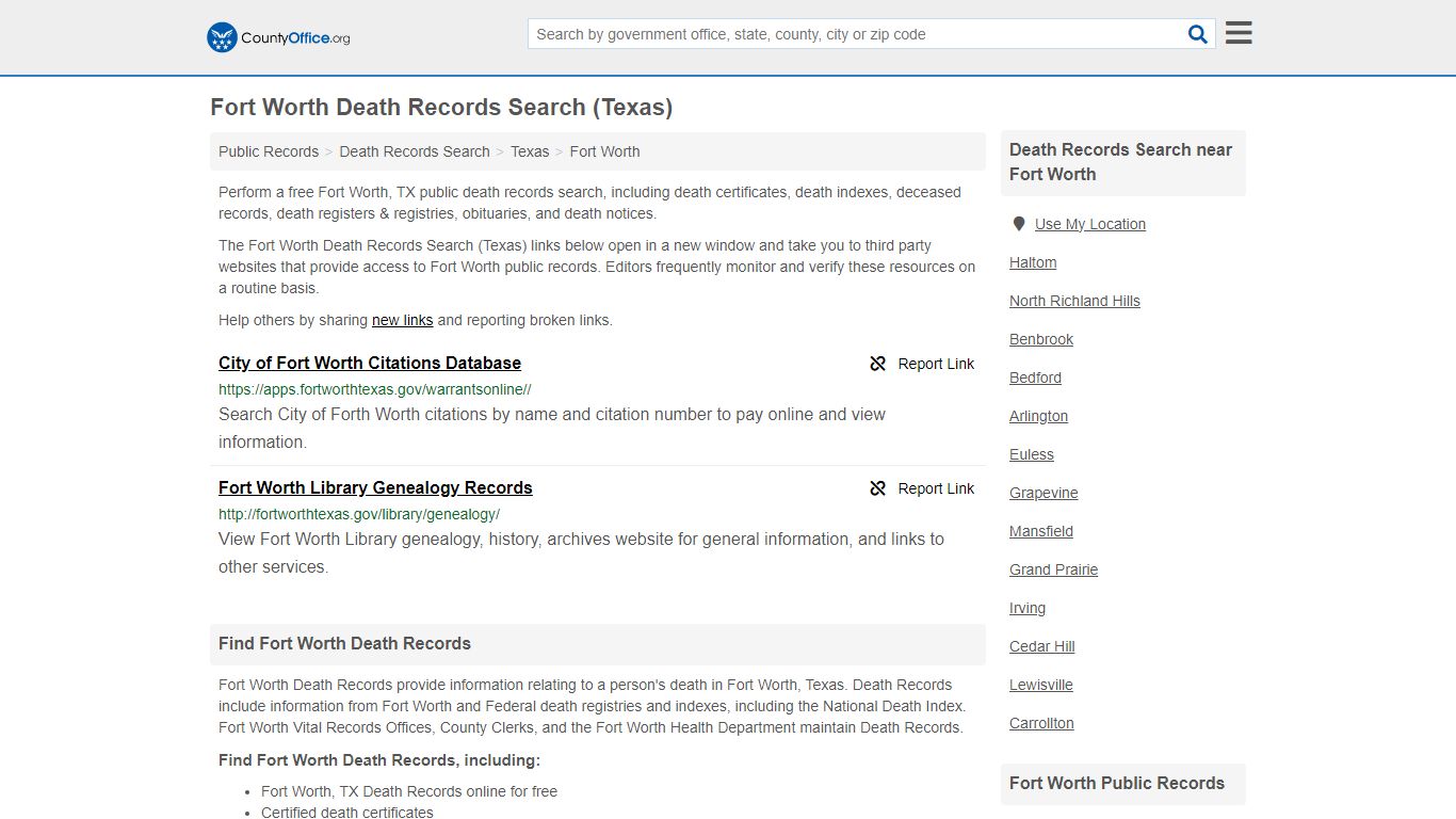 Fort Worth Death Records Search (Texas) - County Office